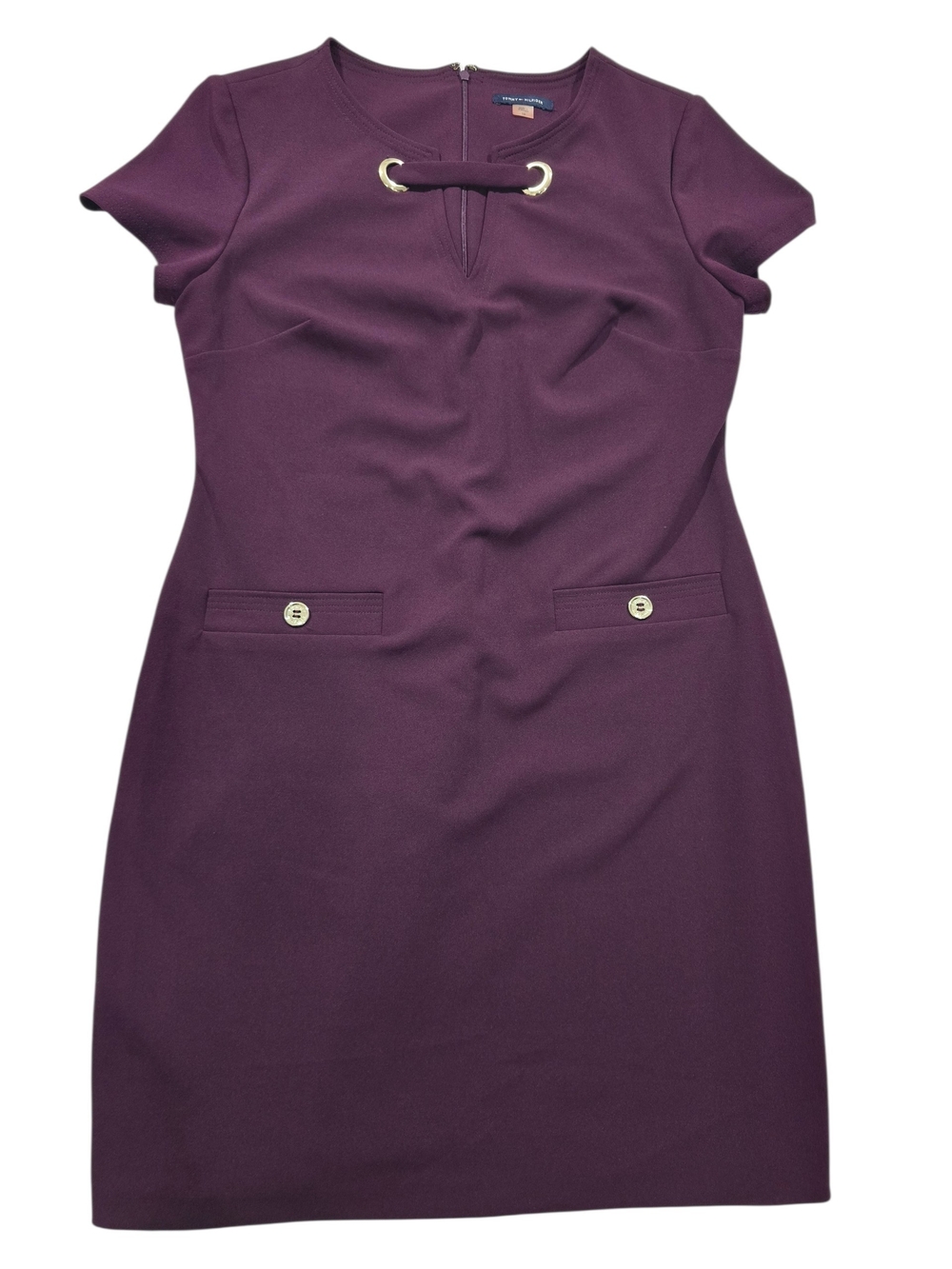 Tommy Hilfiger Women's  Plum Short-Sleeve Scuba Crepe Two Pockets Dress Size 10